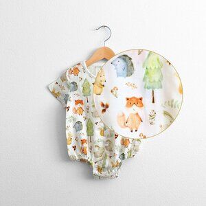 NWT Cute Short Sleeve Baby Onesies One-Piece Romper Unisex Woodland Animal 9-12M